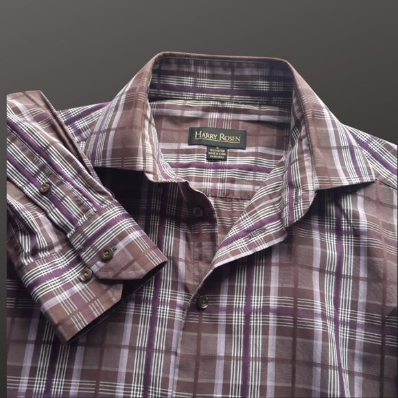 Harry Rosen SZ M Purple Plaid Lightweight Cotton LS Men's Button Up Shirt - Picture 6 of 14